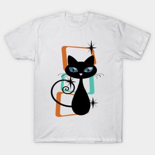 Retro Kitty Cat against Atomic Minimalistic Background T-Shirt